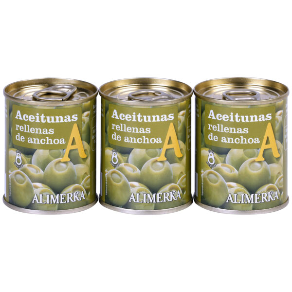 Aceitunas rellena anchoa ALIMERKA paq.3x120g/8U Caja