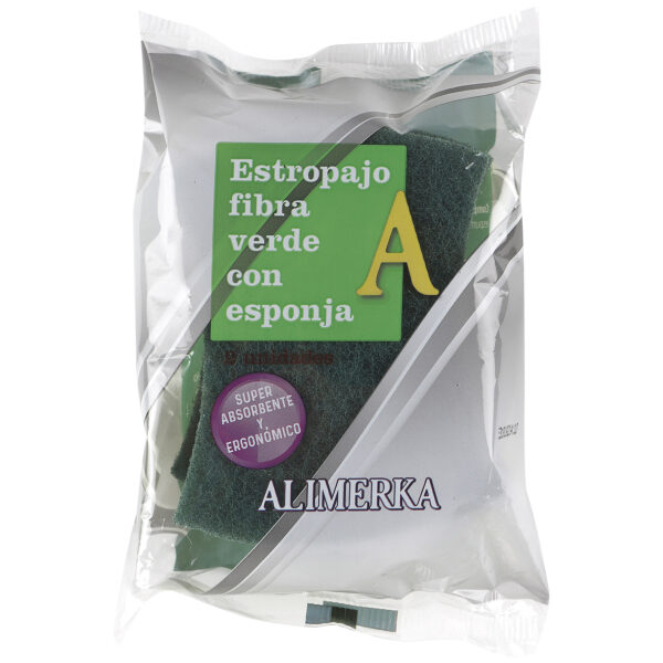 Estropajo fibra verde con esponja ALIMERKA paq.2U