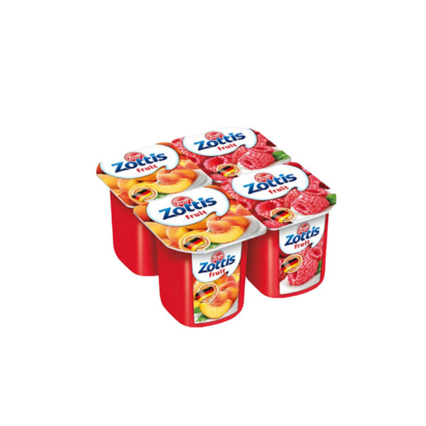 Postre lácteo con trozos de frutas naturales (piña, melocotón, fresa, y frambuesa) Desnatado 0.1%MG Zott 115g/Pack 4U